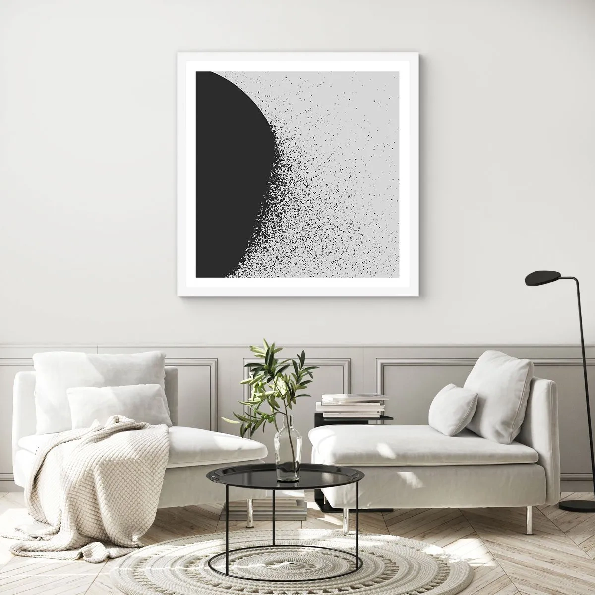 Poster în ramă albă - Mișcarea particulelor - 40x40 cm