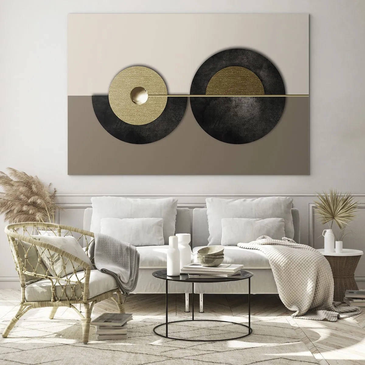 Tablou pe sticlă - Variații în jurul unui cerc - 120x80 cm