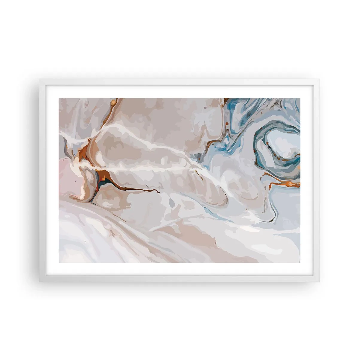 Poster în ramă albă - Meandre albastre sub alb - 70x50 cm