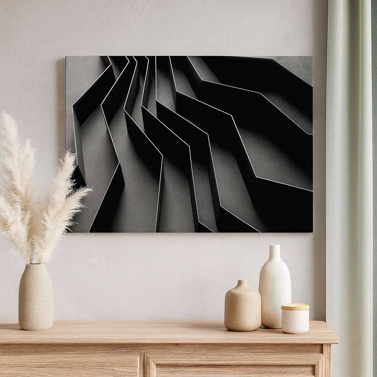 Tablou pe pânză Canvas - Abstracție alb-negru cu structuri geometrice - 70x50cm - Ordinea spațială - Decorațiune modernă pentru perete pentru living și dormitor ARTTOR