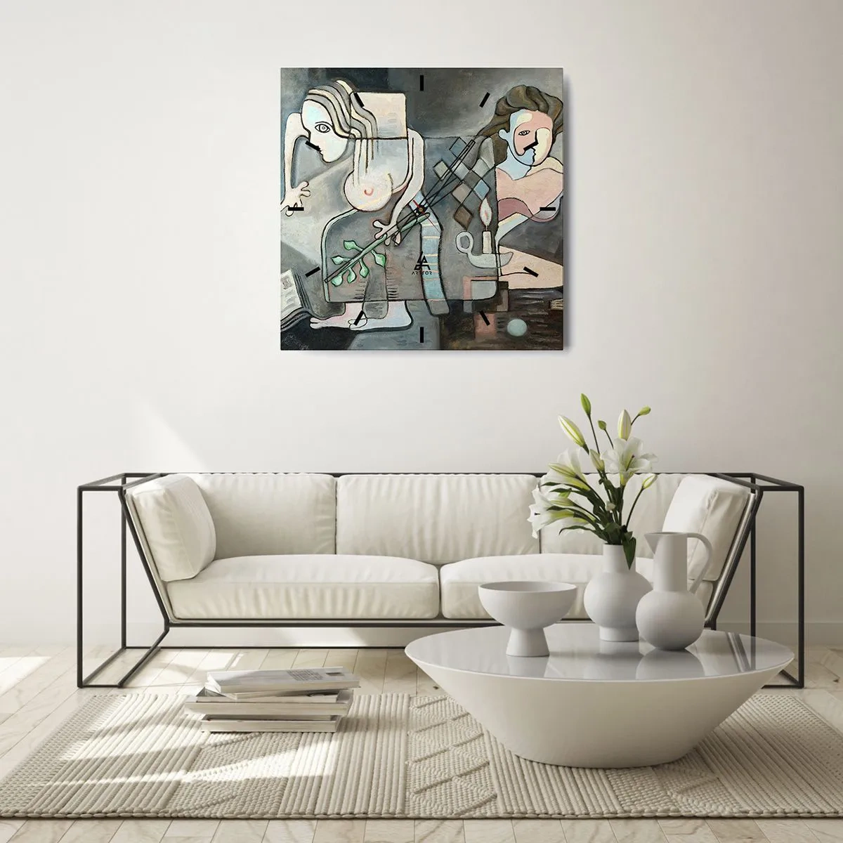 Ceas de perete - Ceas pe sticlă - Un mozaic de spirit și materie - 30x30 cm