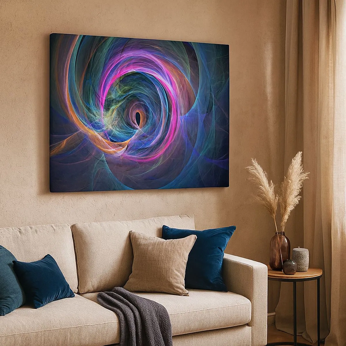 Tablou pe pânză Canvas - Un vârtej abstract de culori în nuanțe de violet, roz și albastru. - 70x50cm - Unde mă vei duce? - Decorațiune modernă pentru perete pentru living și dormitor ARTTOR