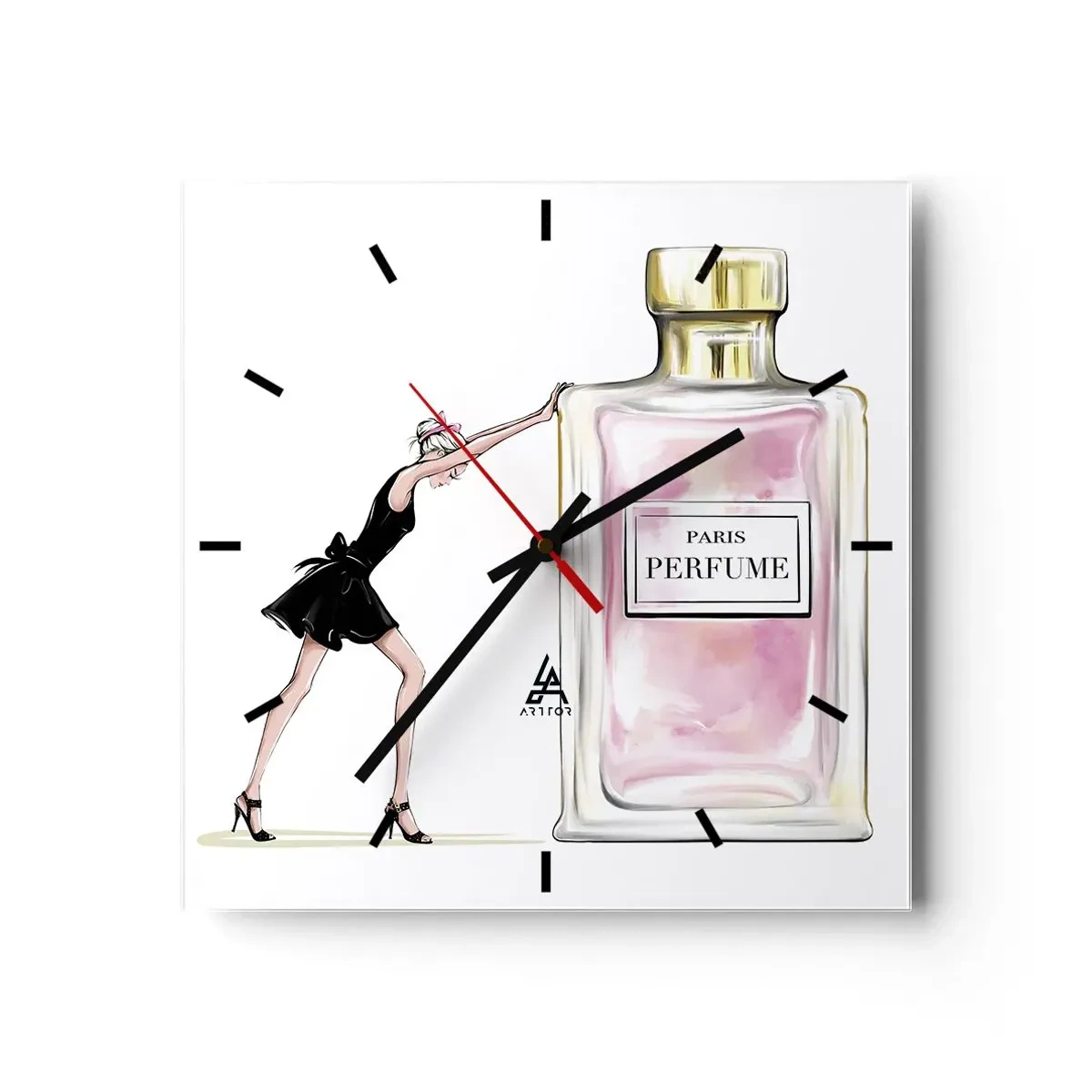 Ceas de perete - Ceas pe sticlă - Esența feminității - 40x40 cm