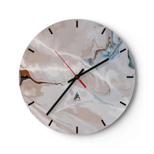 Ceas de perete - Ceas pe sticlă - Un model abstract cu nuanțe de albastru și maro pe un fundal deschis. - 30x30cm - Meandre albastre sub alb - Decorațiune modernă pentru perete pentru living, bucătărie și dormitor ARTTOR
