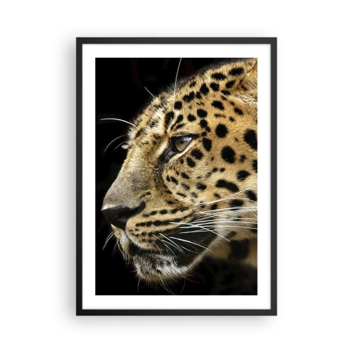 Poster în ramă neagră - Profilul unui leopard pe un fundal întunecat - 50x70cm - Calm, concentrat, pregătit - Decorațiune modernă pentru perete pentru living și dormitor ARTTOR