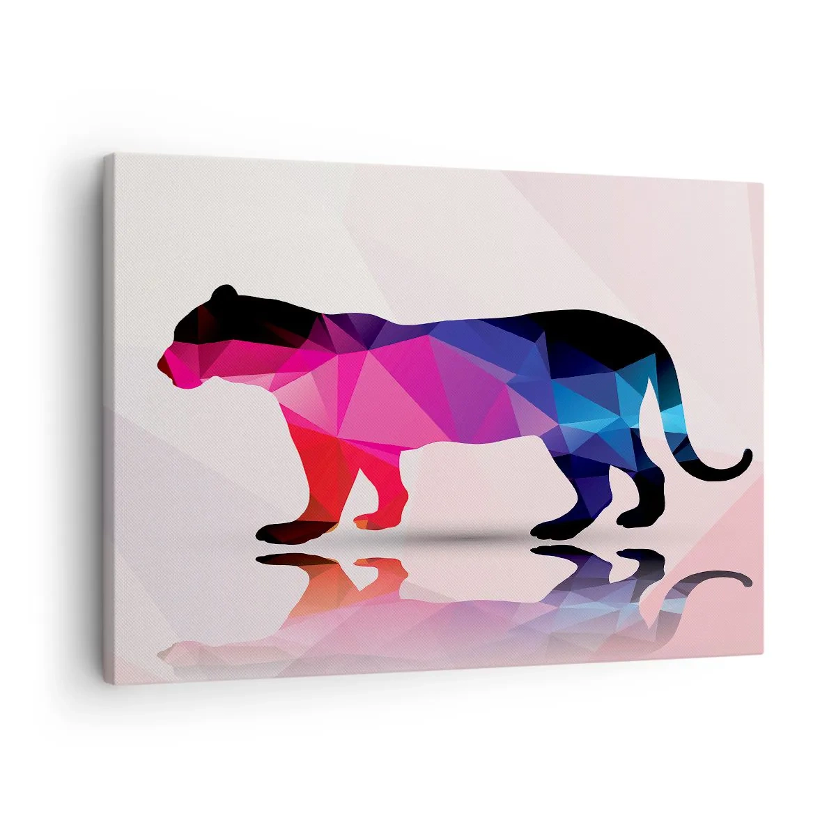 Tablou pe pânză Canvas - Siluetă geometrică de panteră în nuanțe de roz și albastru - 70x50cm - Pantera diamantată - Decorațiune modernă pentru perete pentru living și dormitor ARTTOR