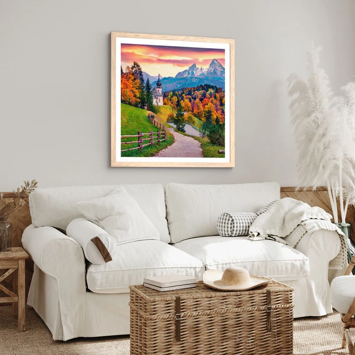 Poster în ramă de stejar deschis - Un peisaj ca o pictură - 60x60 cm