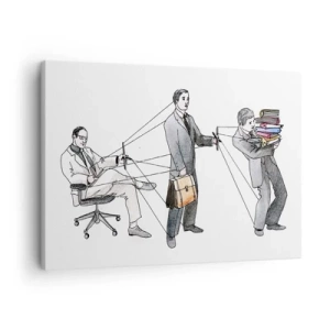 Tablou pe pânză Canvas - O ilustrație care prezintă oameni controlați ca niște marionete. - 70x50cm - Fiecare are stăpânul său - Decorațiune modernă pentru perete pentru living și dormitor ARTTOR