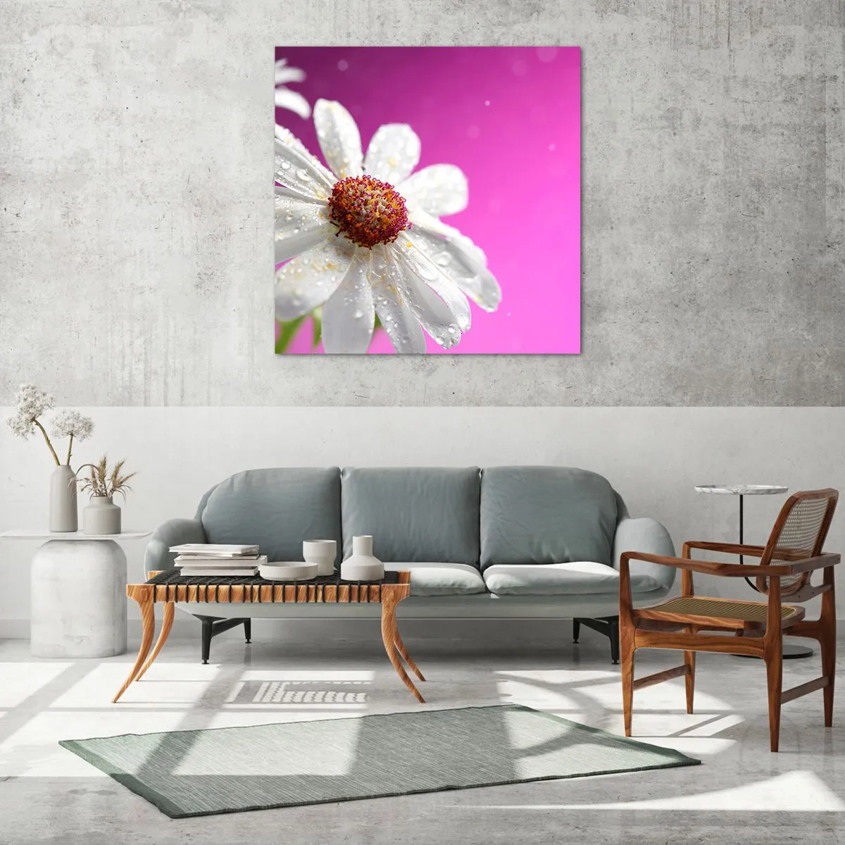 Tablou pe sticlă - Modestă în frumusețea ei - 60x60 cm