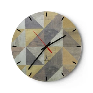 Ceas de perete - Ceas pe sticlă - Model geometric de triunghiuri în nuanțe de gri și bej - 30x30cm - La unghiul triunghiului - Decorațiune modernă pentru perete pentru living, bucătărie și dormitor ARTTOR