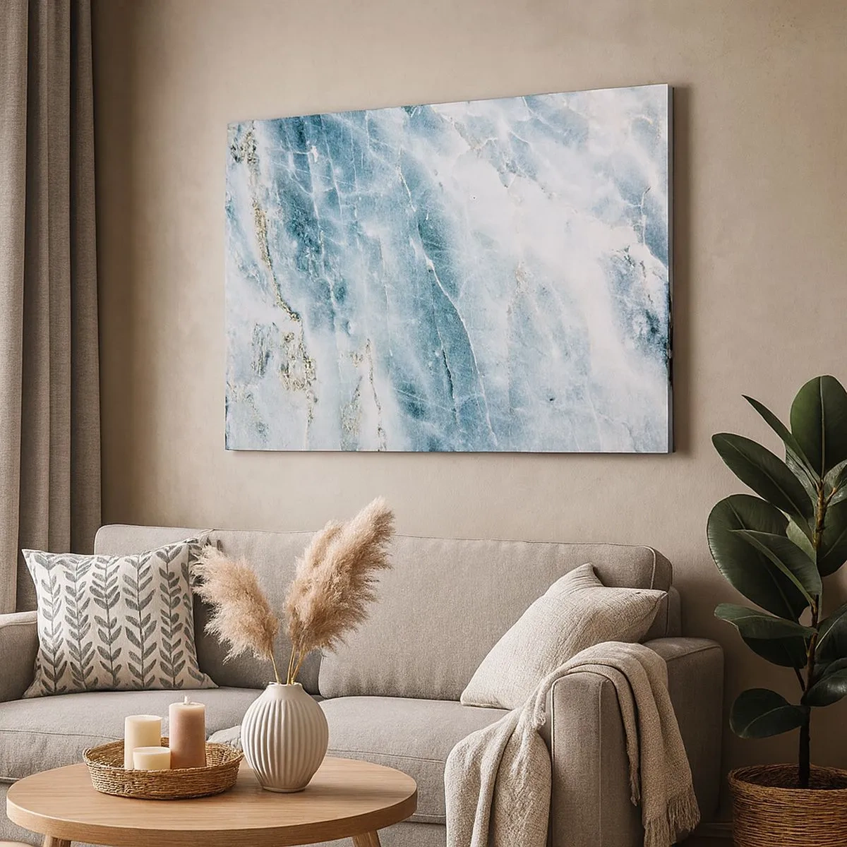 Tablou pe pânză Canvas - Textură de marmură în nuanțe de albastru și alb - 70x50cm - Lumea de gheață - Decorațiune modernă pentru perete pentru living și dormitor ARTTOR