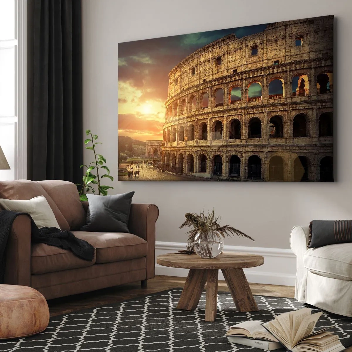 Tablou pe pânză Canvas - Colosseumul din Roma la apus - 70x50cm - Impresie colosală - Decorațiune modernă pentru perete pentru living și dormitor ARTTOR