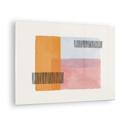 Tablou pe sticlă - Dreptunghiuri abstracte cu linii într-un stil minimalist - 70x50cm - Din colț în colț - Decorațiune modernă pentru perete pentru living și dormitor ARTTOR