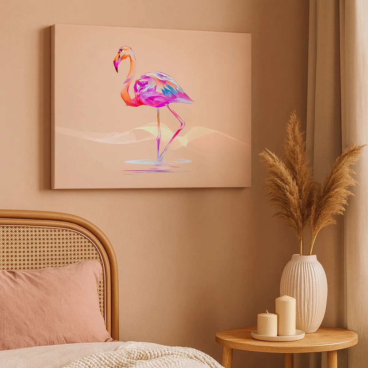 Tablou pe pânză Canvas - Un flamingo abstract în culori pastelate deschise. - 70x50cm - Pasăre de emoție bună - Decorațiune modernă pentru perete pentru living și dormitor ARTTOR