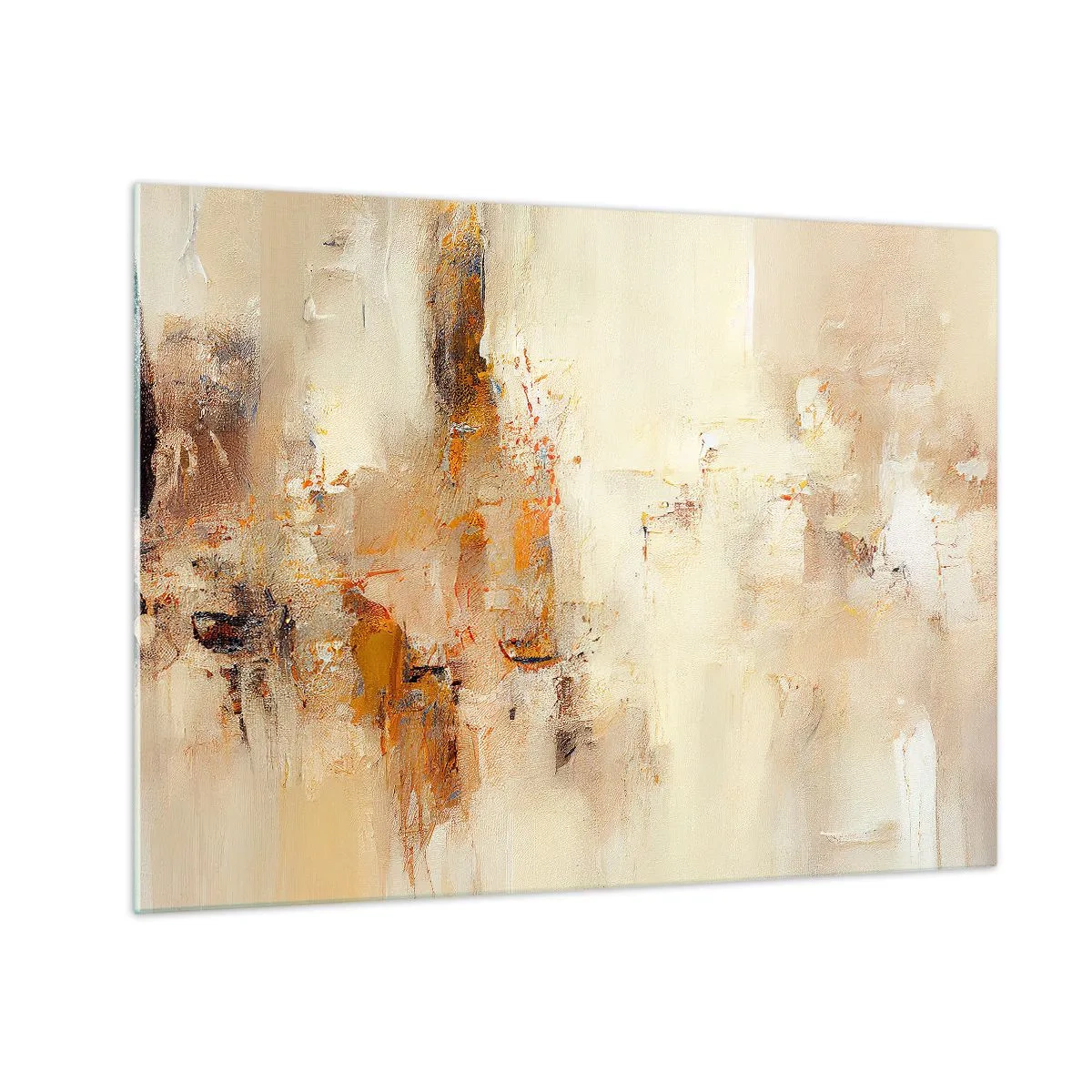 Tablou pe sticlă - Abstracție în nuanțe de chihlimbar, bej și maro - 70x50cm - Sufletul de chihlimbar - Decorațiune modernă pentru perete pentru living și dormitor ARTTOR