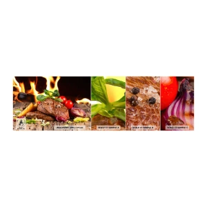 Mostră tapet autocolant Deluxe Sticker - Înconjurată de ardoare - Gastronomie, friptură, Flăcări de foc - 100x30 cm