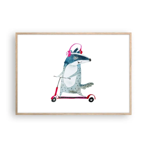 Poster în ramă de stejar deschis - Bucurie de bursuc - 100x70 cm