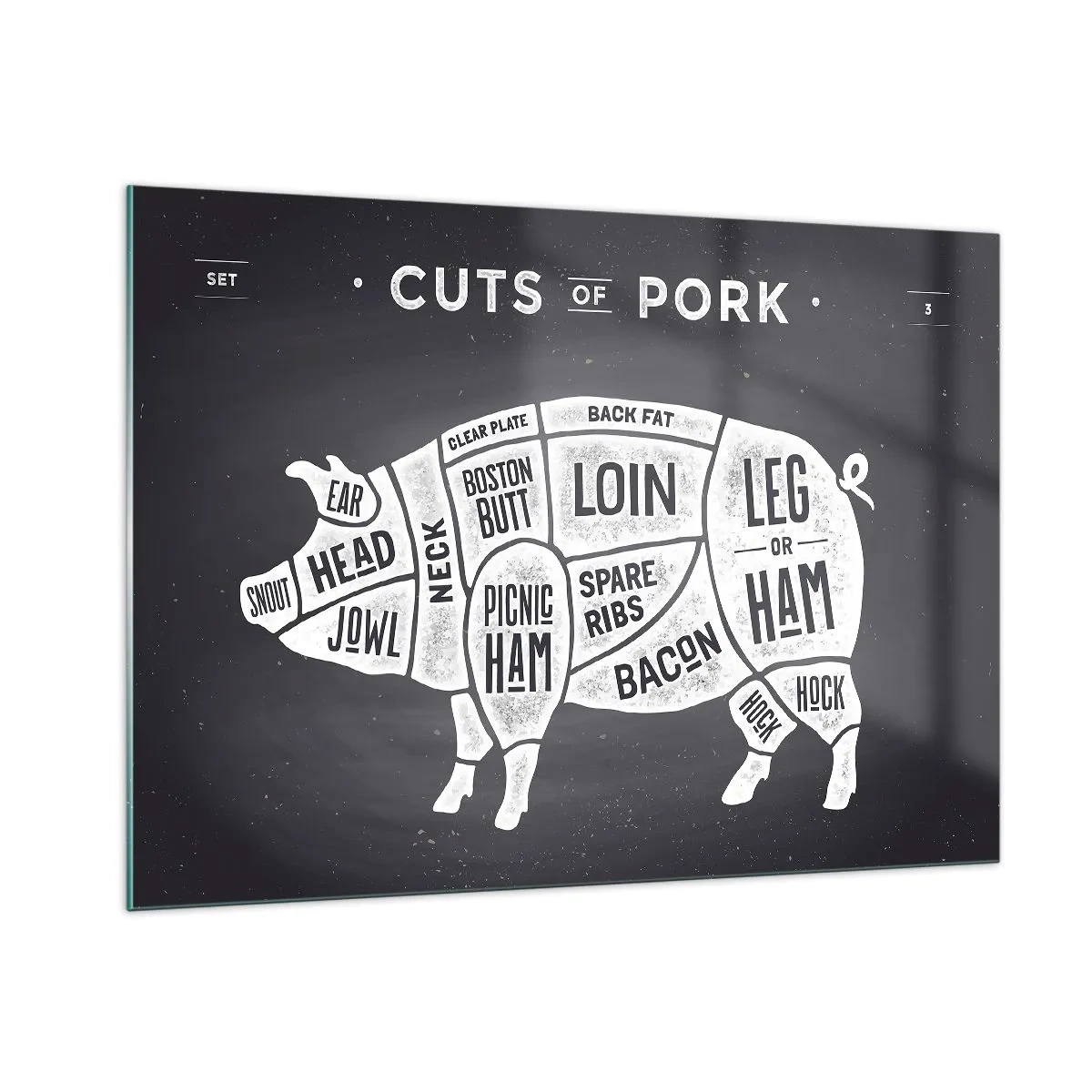 Tablou pe sticlă - Abecedar de măcelar - 100x70 cm