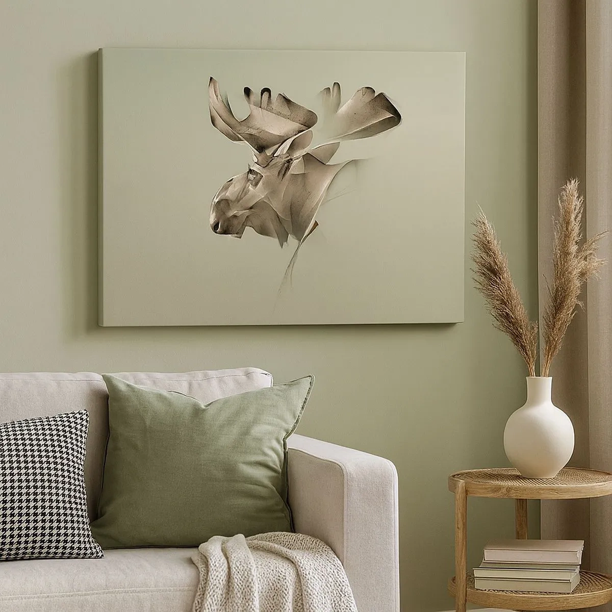 Tablou pe pânză Canvas - imagine abstractă a unui elan pe un fundal minimalist - 70x50cm - Puterea blândă a calmului - Decorațiune modernă pentru perete pentru living și dormitor ARTTOR