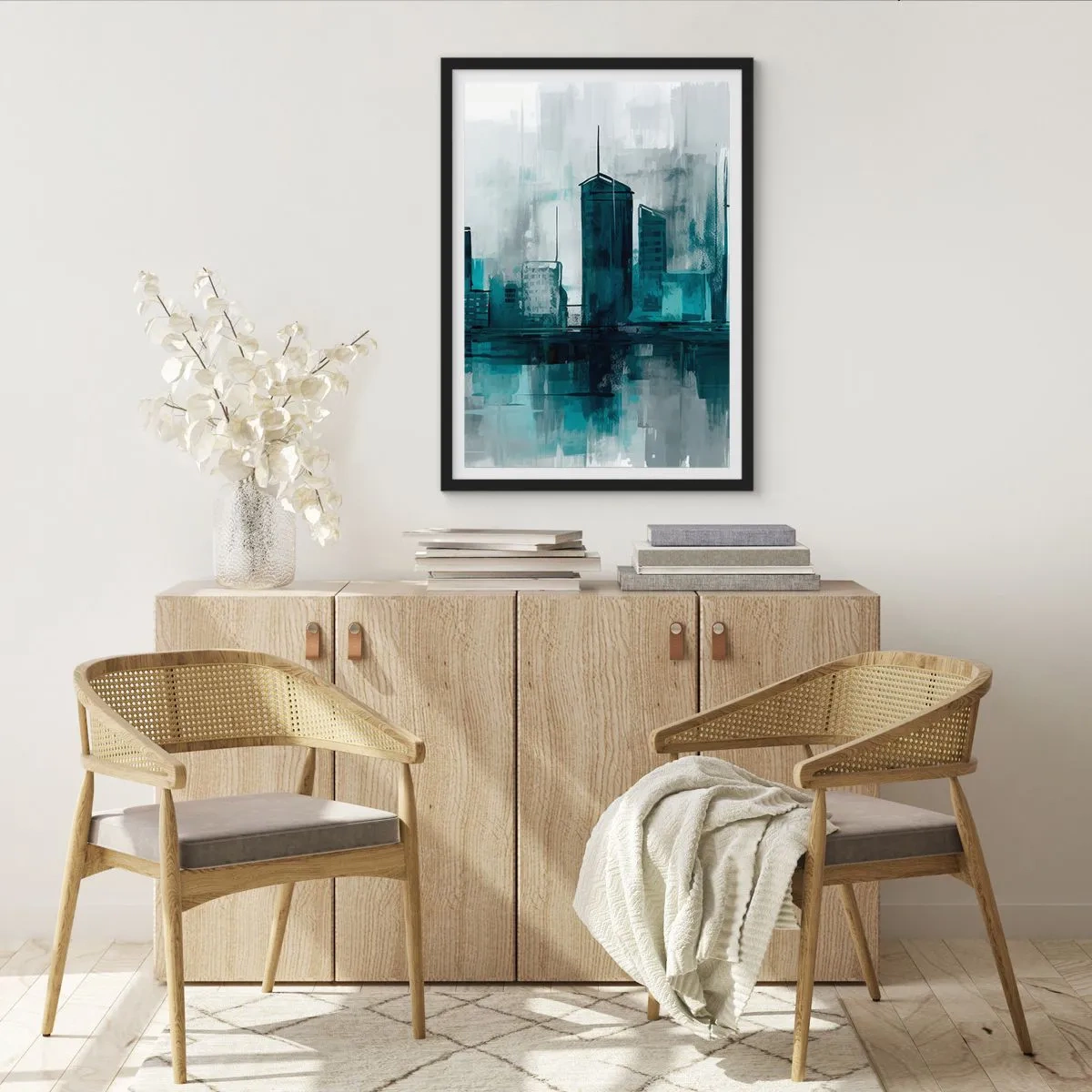 Poster în ramă neagră - Un oraș de culoarea ploii - 70x100 cm