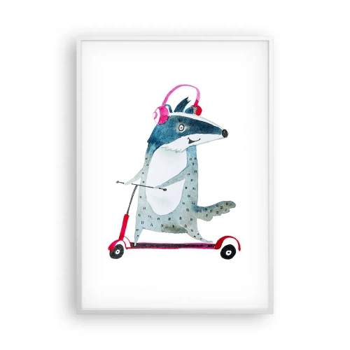 Poster în ramă albă - Bucurie de bursuc - 70x100 cm