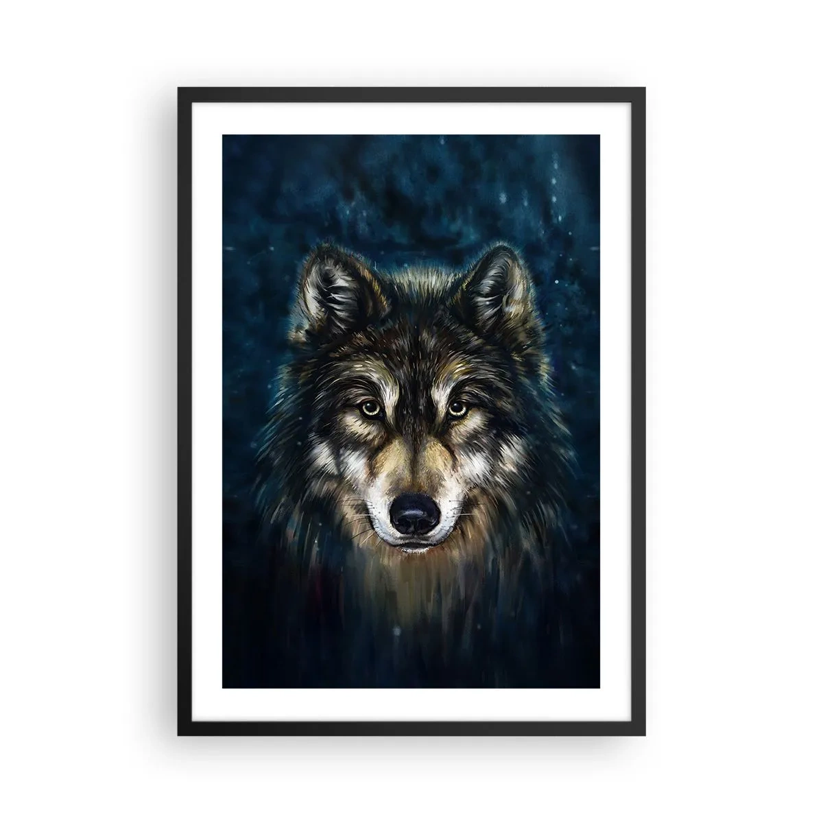 Poster în ramă neagră - Portretul unui lup într-un ton artistic, întunecat - 50x70cm - Alfa? Și omega - Decorațiune modernă pentru perete pentru living și dormitor ARTTOR