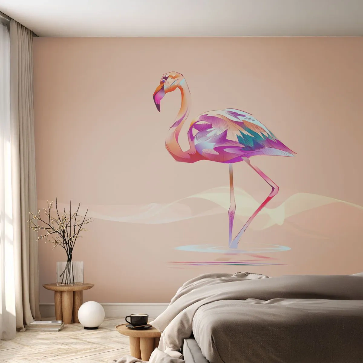 Tapet Autoadeziv Deluxe Sticker - Pasăre de emoție bună - Flamingo, Pasăre, Abstracția - 250x175 cm