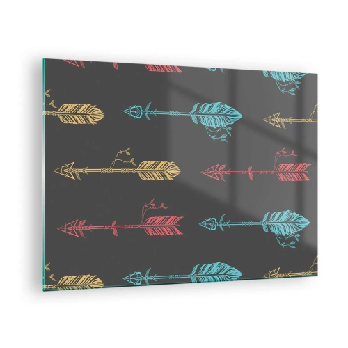 Tablou pe sticlă - Săgeți colorate pe un fundal întunecat într-un aspect grafic - 70x50cm - În ordine - Decorațiune modernă pentru perete pentru living și dormitor ARTTOR