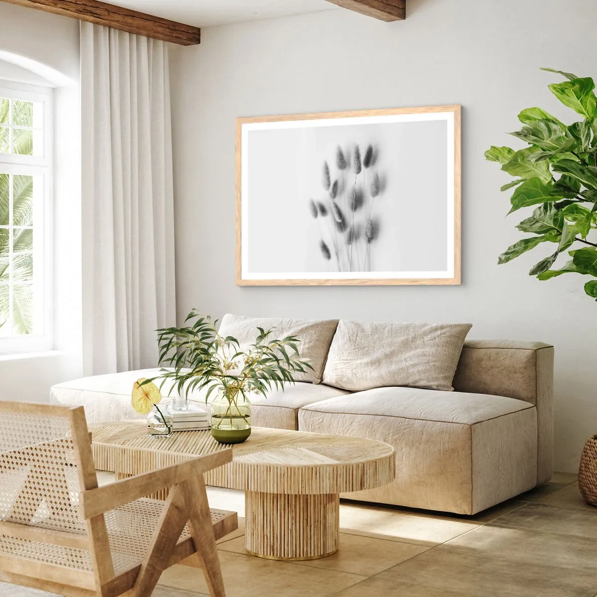 Poster în ramă de stejar deschis - Pufoșenia ierbii - 91x61 cm