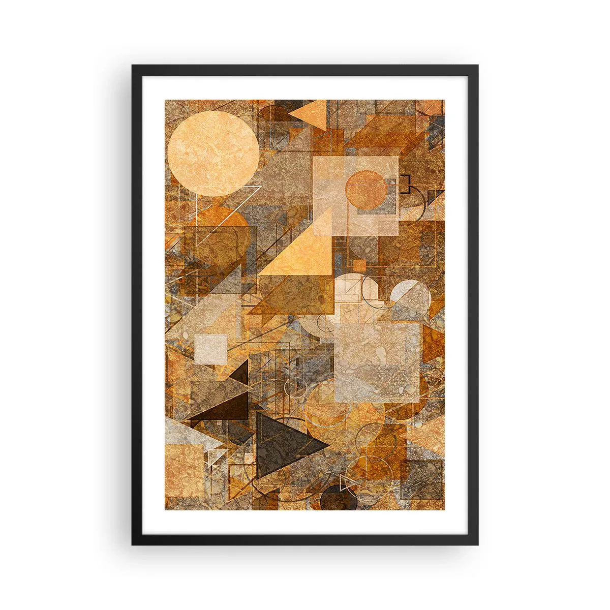 Poster în ramă neagră - Compoziție geometrică abstractă în nuanțe de maro și portocaliu - 50x70cm - Studiu cubist de bronz - Decorațiune modernă pentru perete pentru living și dormitor ARTTOR