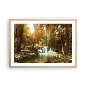 Poster în ramă de stejar deschis - Cascadă în parc - 70x50 cm