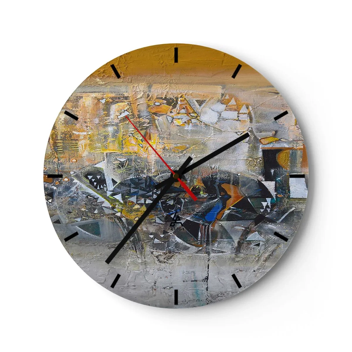 Ceas de perete - Ceas pe sticlă - Colaj abstract în nuanțe de galben și gri - 30x30cm - Totul va fi bine - Decorațiune modernă pentru perete pentru living, bucătărie și dormitor ARTTOR