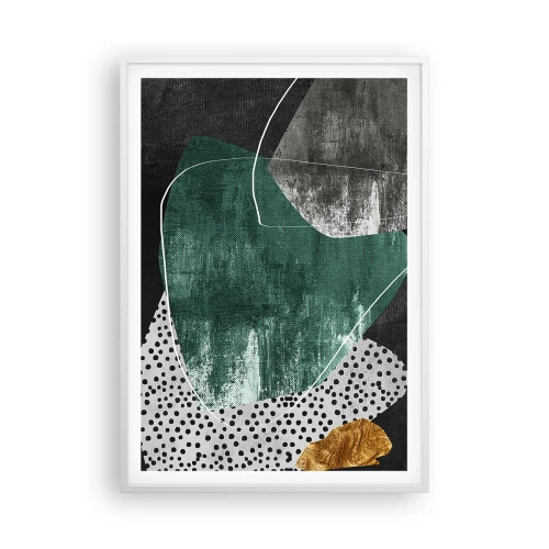 Poster în ramă albă - Abstracție colorată cu fulgi de aur - 70x100 cm