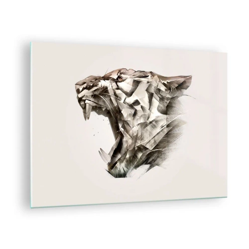 Tablou pe sticlă - Ilustrație geometrică a unui tigru care răcnește pe un fundal deschis - 70x50cm - Știți deja cine este la conducere - Decorațiune modernă pentru perete pentru living și dormitor ARTTOR