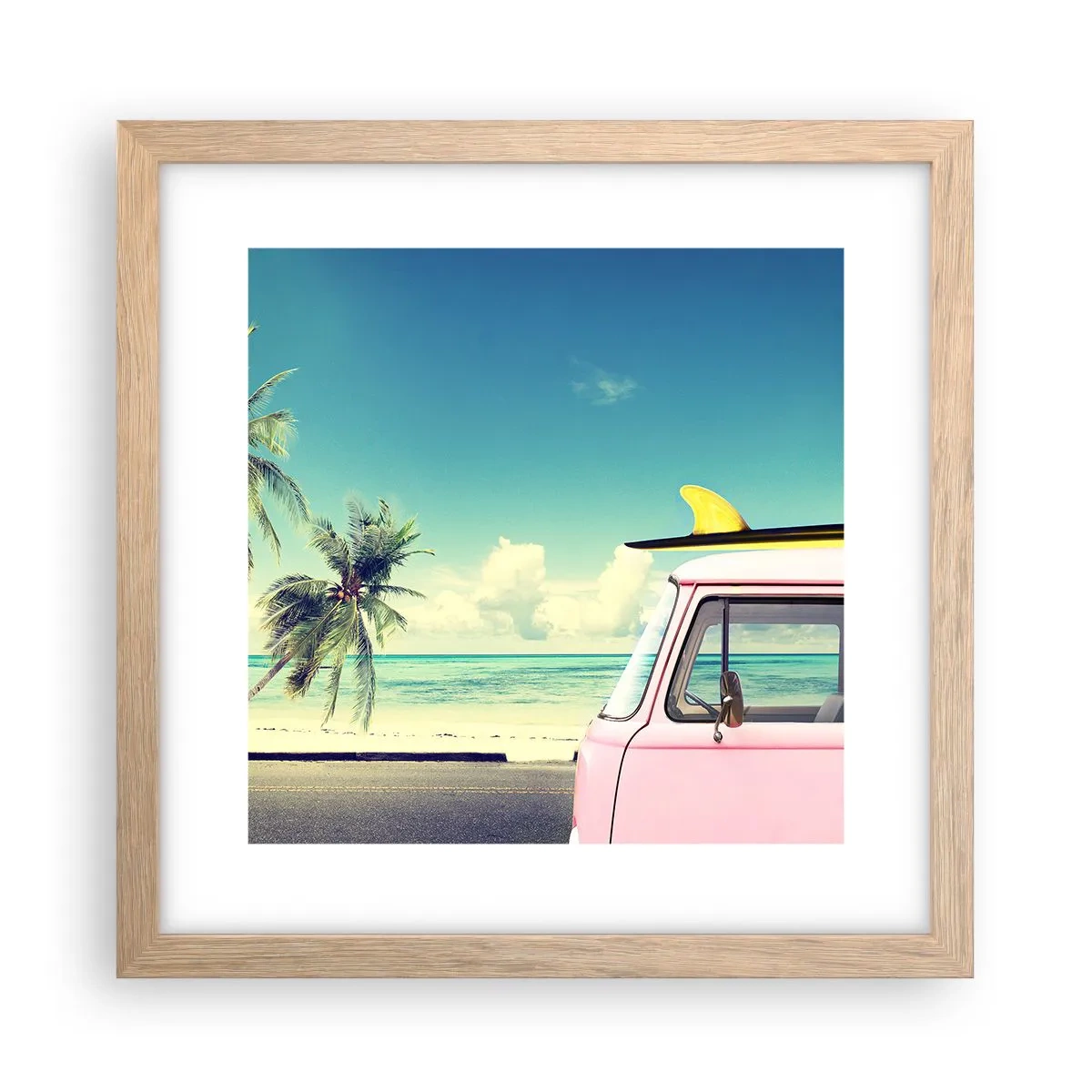 Poster în ramă de stejar deschis - Să înceapă vacanța - 30x30 cm