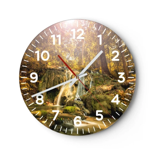 Ceas de perete - Ceas pe sticlă - Cascada de pădure în verde - 30x30 cm