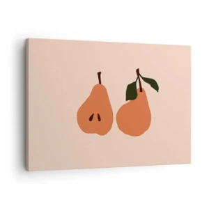 Tablou pe pânză Canvas - O ilustrație minimalistă a două pere pe un fundal bej. - 70x50cm - Dulceața în sine - Decorațiune modernă pentru perete pentru living și dormitor ARTTOR