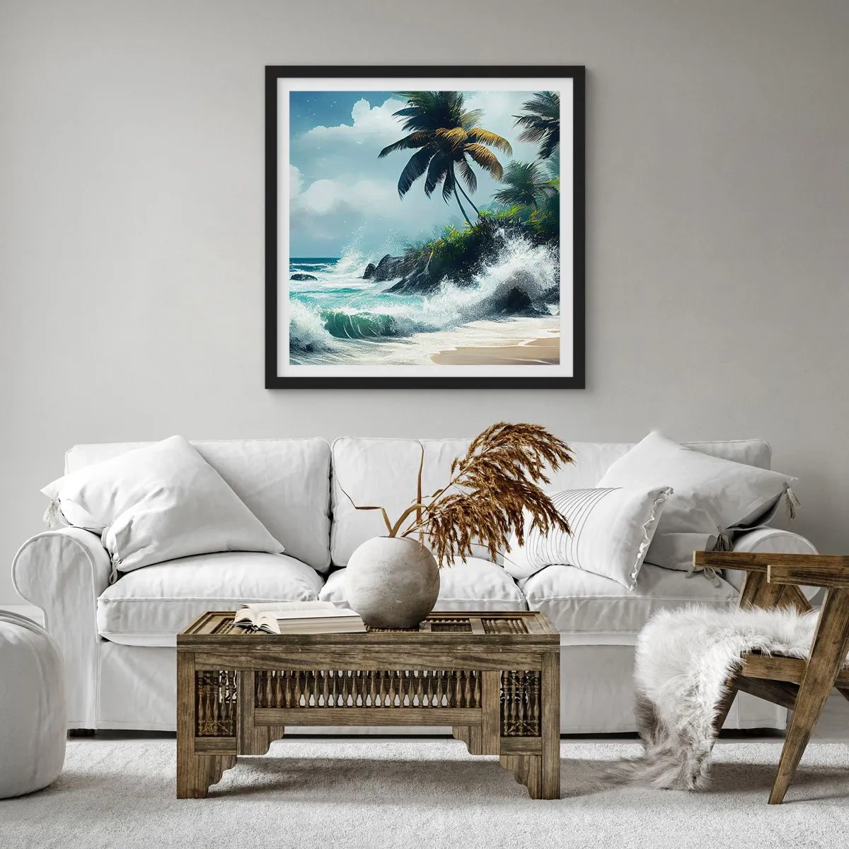 Poster în ramă neagră - Pe un țărm tropical - 40x40 cm