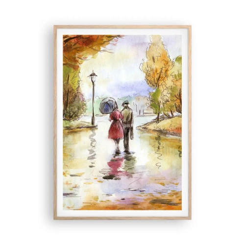 Poster în ramă de stejar deschis - Toamnă romantică în parc - 70x100 cm