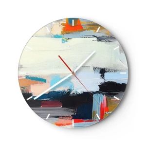 Ceas de perete - Ceas pe sticlă - O compoziție abstractă de pete colorate și dungi geometrice. - 30x30cm - Există o metodă? - Decorațiune modernă pentru perete pentru living, bucătărie și dormitor ARTTOR