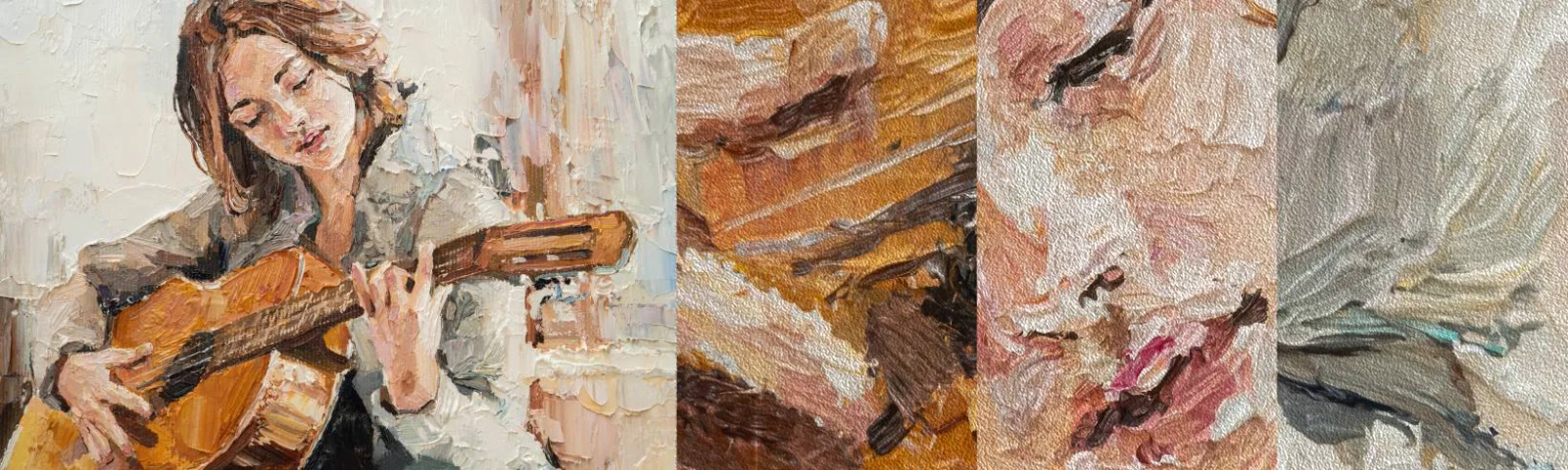 Mostră tapet Premium Sand - Concert pentru chitară și inima unei fete - Chitară, Muzică, Fată - 100x30 cm