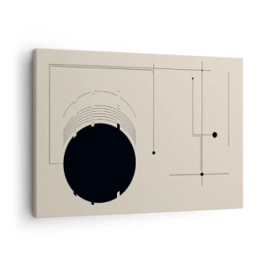 Tablou pe pânză Canvas - Linii geometrice negre și un cerc pe un fundal bej - 70x50cm - Compoziție flexibilă și dinamică - Decorațiune modernă pentru perete pentru living și dormitor ARTTOR