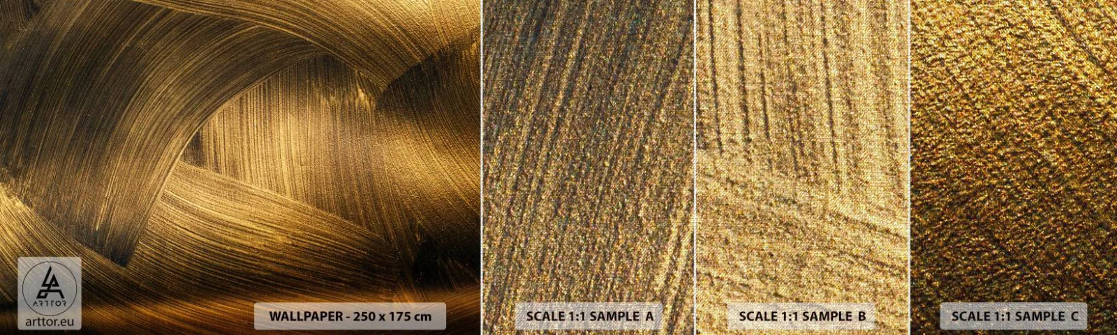 Mostră tapet Premium Canvas - Într-un labirint de aur - Abstracția, Bucată, Aur - 100x30 cm