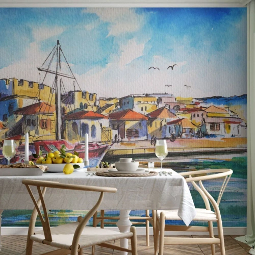 Tapet Standard Eco - Curcubeu după-amiază - Port, Iaht, Litoral - 350x256 cm
