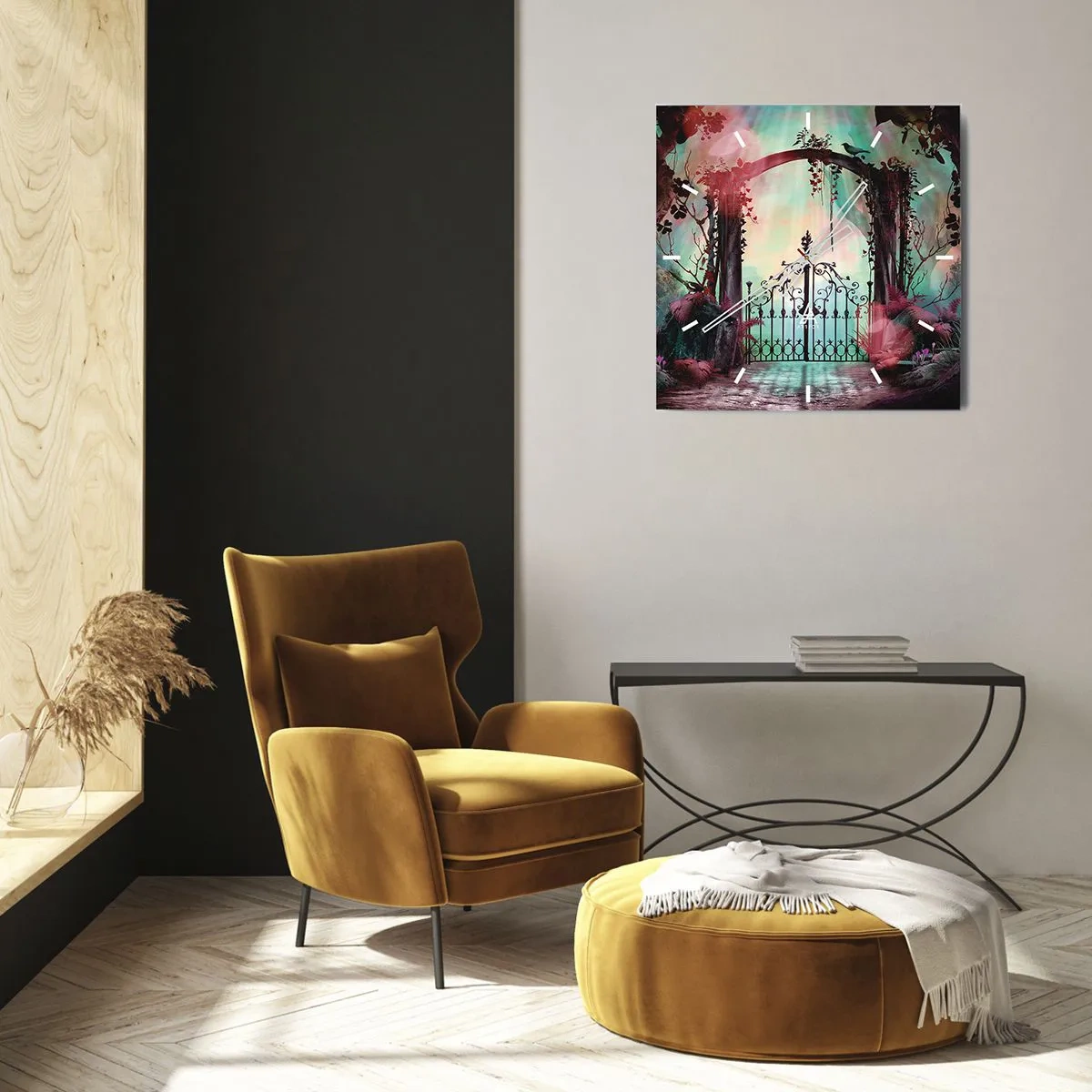 Ceas de perete - Ceas pe sticlă - Grădina secretă - 30x30 cm