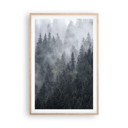 Poster în ramă de stejar deschis - Zori de pădure - 61x91 cm