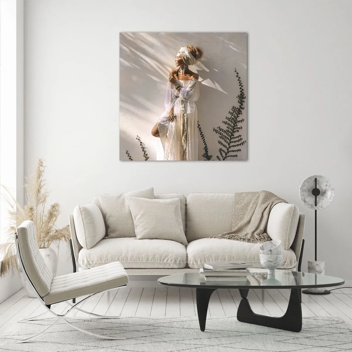 Tablou pe sticlă - Soarele și fata - 50x50 cm