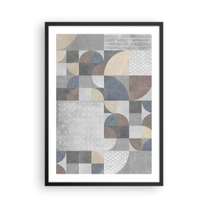 Poster în ramă neagră - Model geometric în nuanțe de gri și albastru - 50x70cm - Fantezie ceramică - Decorațiune modernă pentru perete pentru living și dormitor ARTTOR