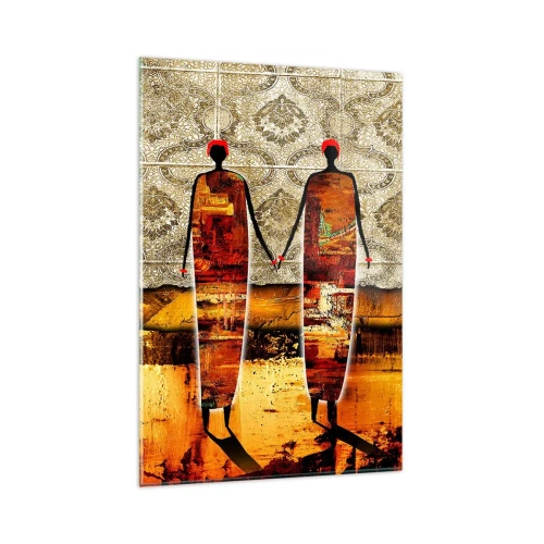 Tablou pe sticlă - Compoziție etnică în culorile Africii - 80x120 cm