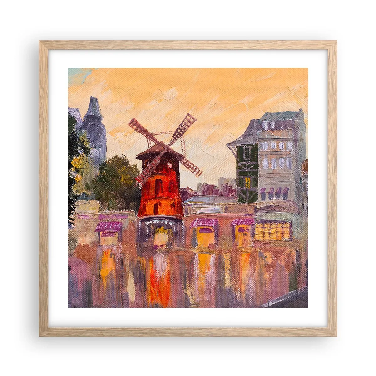 Poster în ramă de stejar deschis - Icoane pariziene - Moulin Rouge - 50x50 cm